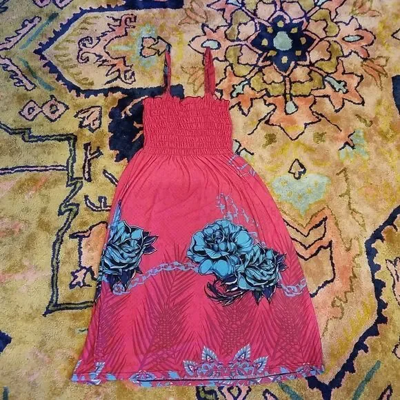 Hot Pink Ella Strap Smocked Summer Sun Dress Small Mid-Length - Picture 7 of 7